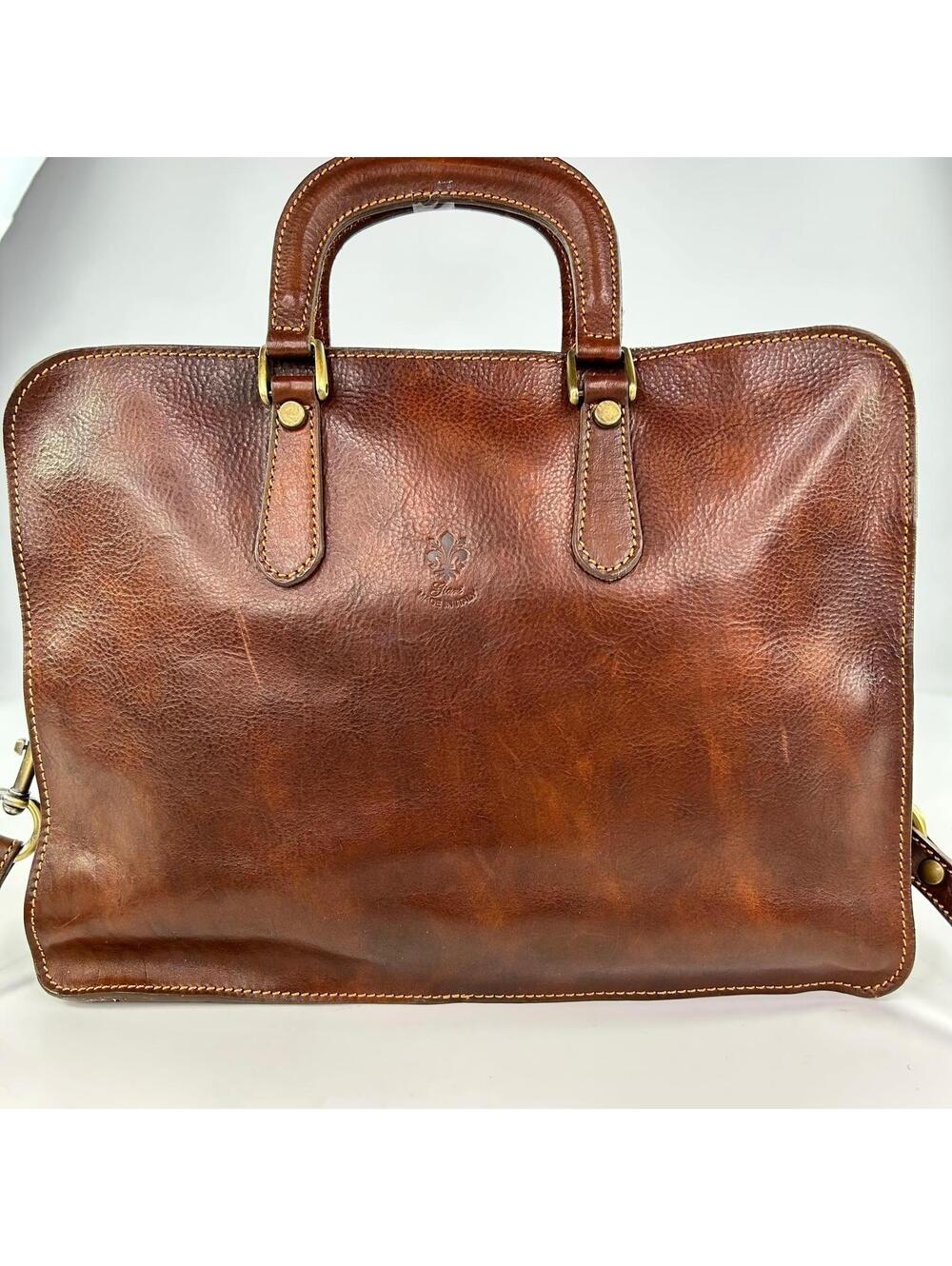 Firenze Giani Handmade Leather Briefcase Brown Made In Italy Shoulder Strap Bags - Picture 9 of 12